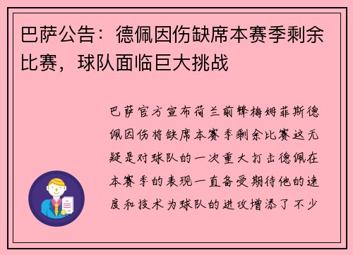 巴萨公告：德佩因伤缺席本赛季剩余比赛，球队面临巨大挑战